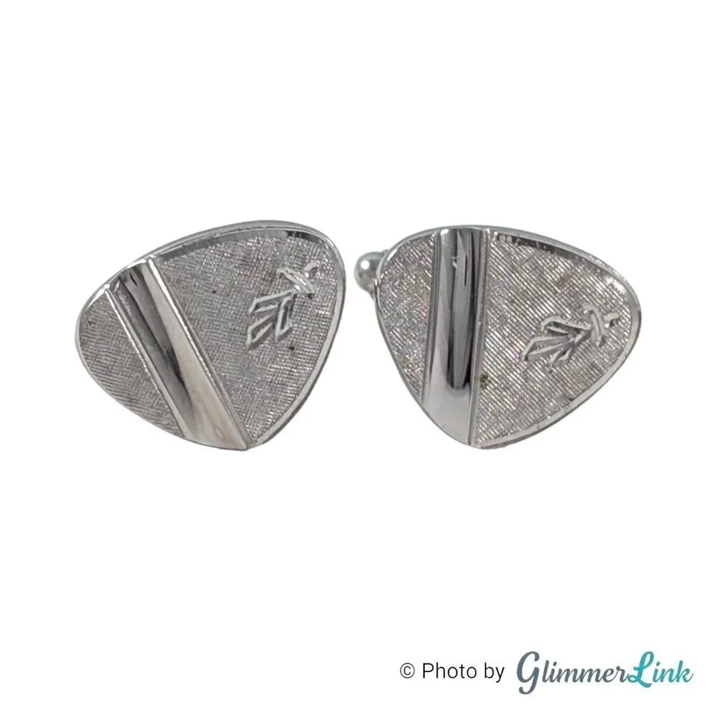 Vintage Shields Fifth Avenue Modernist Triangle Etched Silver Tone Cufflinks